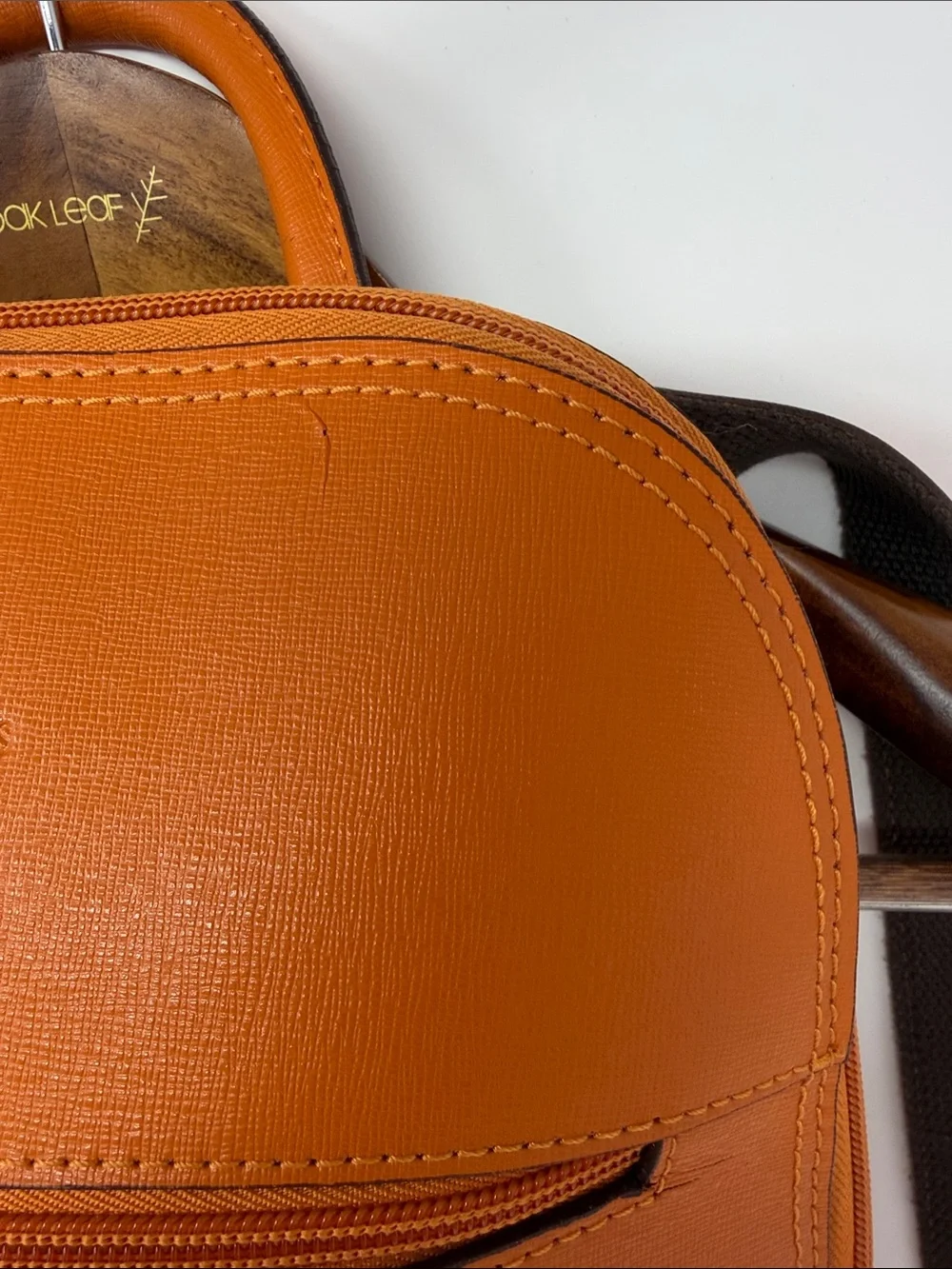 Jack Georges Bright Orange Leather Backpack with Front Zip Pocket